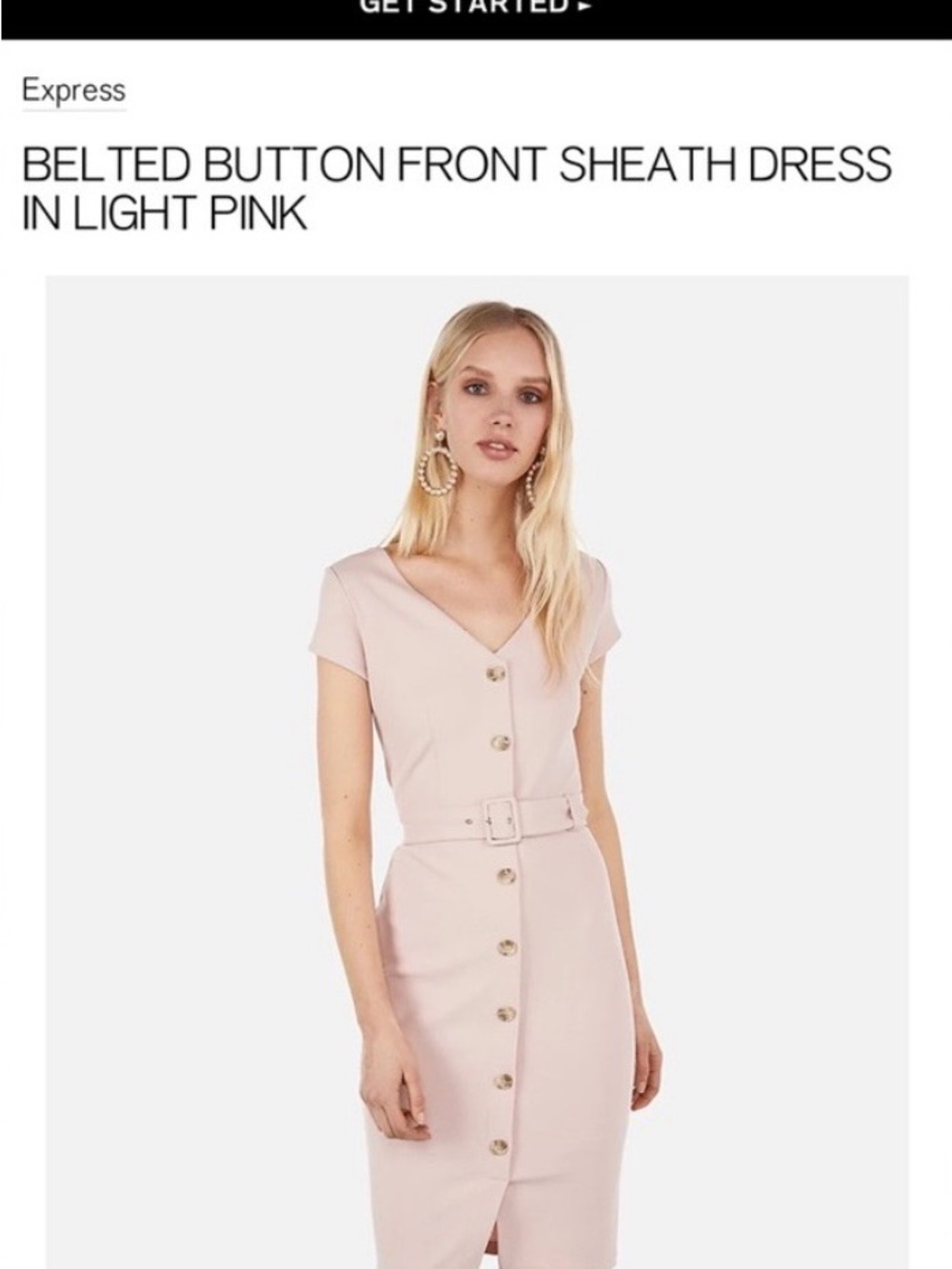 Express Light Pink Button-Front Belted Sheath Midi Dress